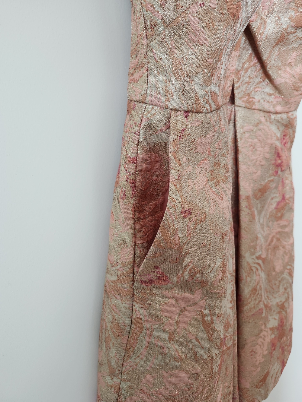 Vince Camuto Pink Metallic Brocade Crisscross Mini Dress - Picture 8 of 16